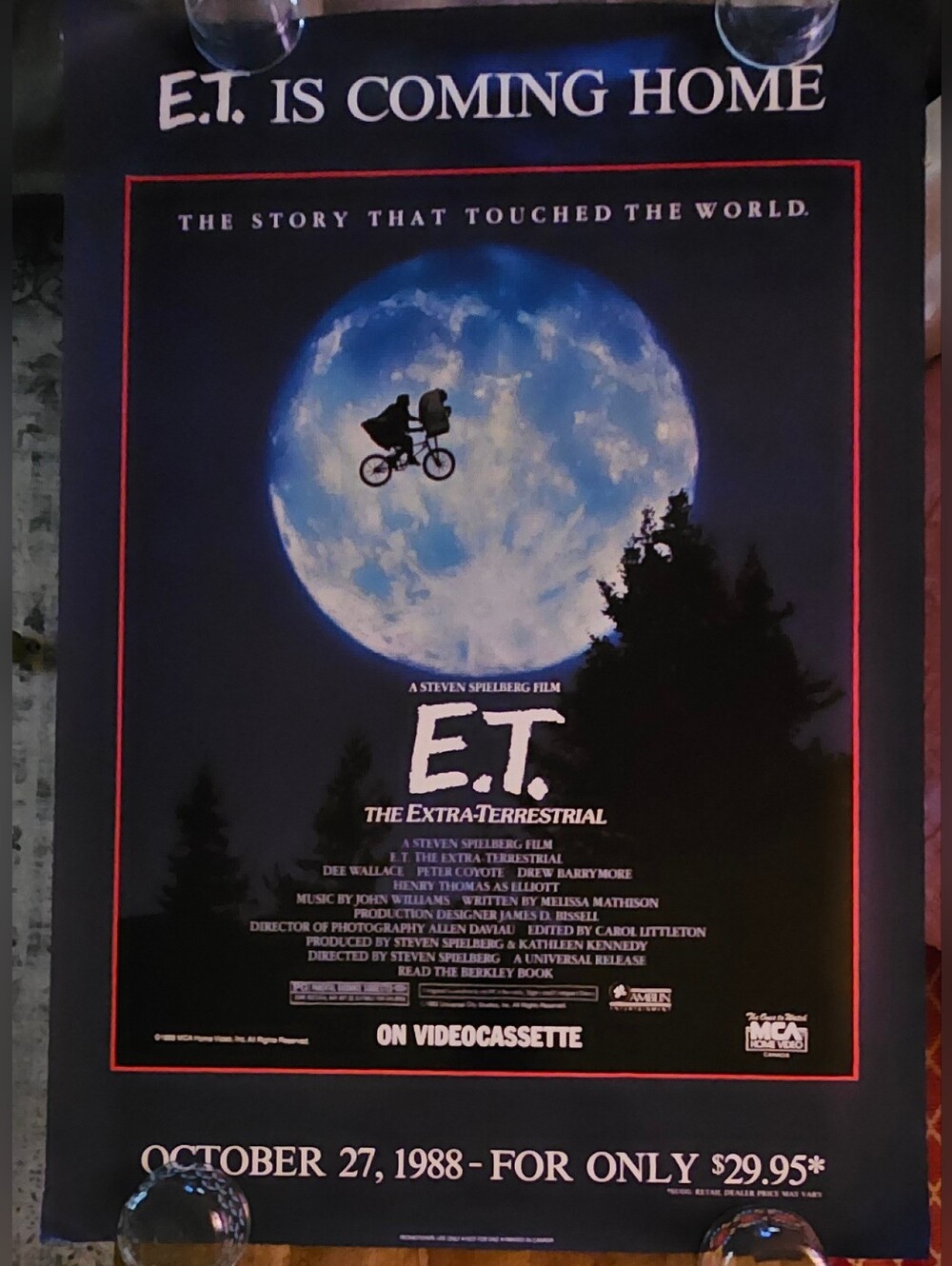 Vintage 1988 E.T. The Extra-Terrestrial Movie Poster MCA Home Video Promo Rare